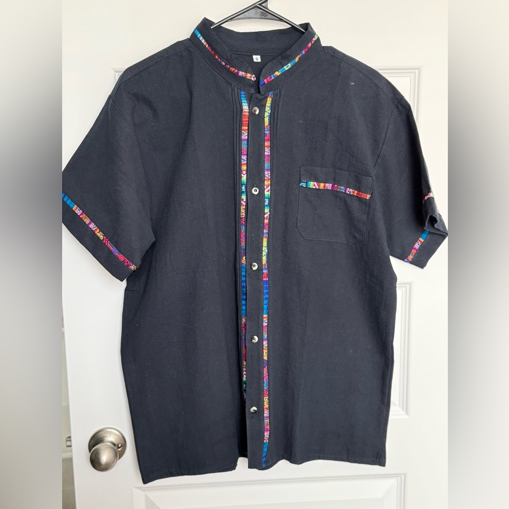 Men's Black Shirt with Multicolor Trim